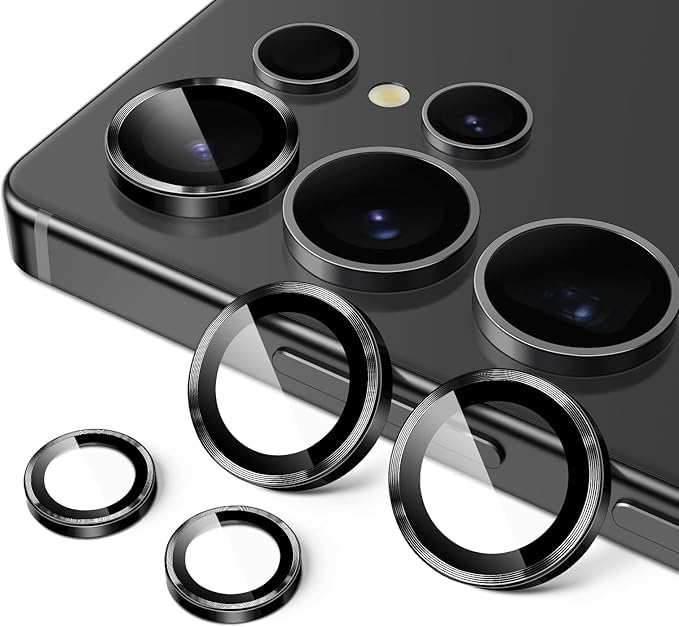 Image of CLITZ Camera Lens Protector for Samsung Galaxy S25 Ultra 5G, 9H Tempered Glass Metal Individual Ring Cover HD Clear, 1 Set (Black)