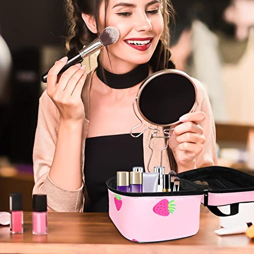 Sac à cosmétiques rose imprimé fraise avec zip robuste - 6