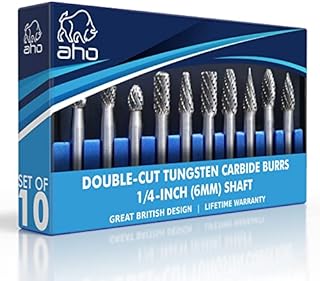 Carbide Burr Set 1/4 Shank – 6mm Die Grinder Bits – 10 Cutting Burrs Of Hardened Tungsten Carbide – Double-Cut For A Fine Finish – Ultra-Smooth Operation At High RPM – Fits Any Standard Rotary Tool