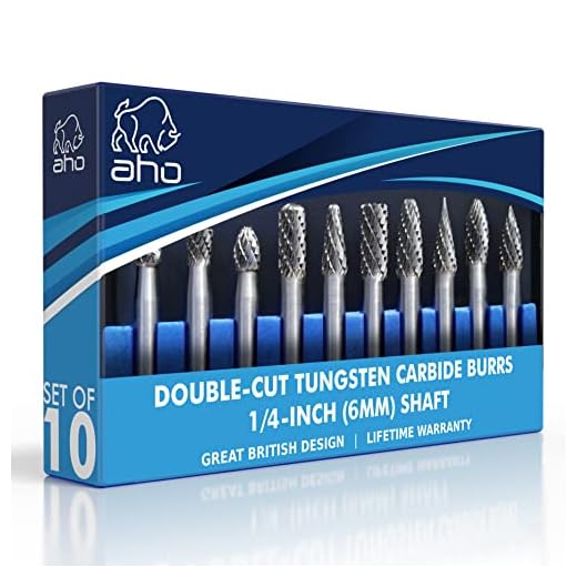 Carbide Burr Set 1/4 Shank – 6mm Die Grinder Bits – 10 Cutting Burrs Of Hardened Tungsten Carbide – Double-Cut For A Fine Finish – Ultra-Smooth Operation At High RPM – Fits Any Standard Rotary Tool