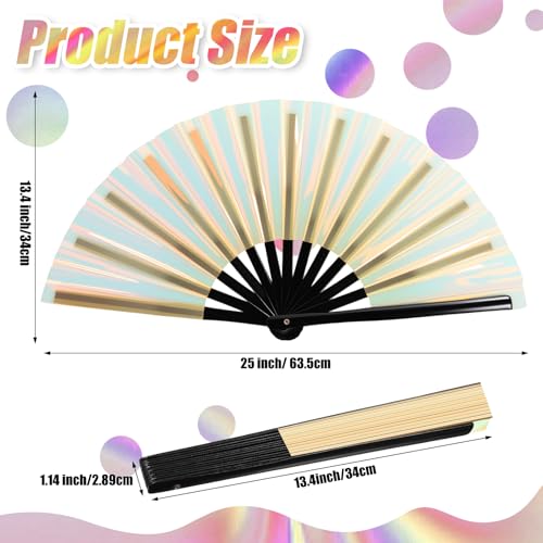 Image of Maitys Large Rave Fan Folding Handheld Fans 13'' Clap Fans for Line Dancing Clack Fan Holographic Festival Accessory for Martial Art Gift Performance, Includes 2 Pouch