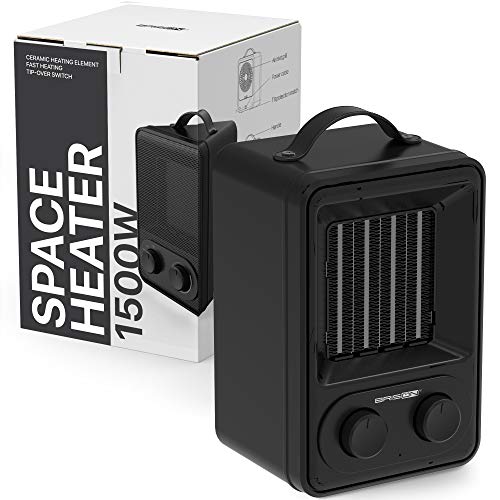 Mini Space Heater & Air Circulator 2 In 1 – Portable Electric Fan & Heater Combo -Vintage Carry Handle -Small Personal Home Floor Office Space Cooler & Ceramic Heater W/Tip Over & Overheat Protection…