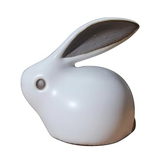 Chinese Tea Pet - Mini Ru Kiln Ceramic Rabbit TeaPet, Handmade Zisha Clay Lucky Charm for Gongfu Tea, Home Decoration & Gift White, 4.7x3.7x5.3cm