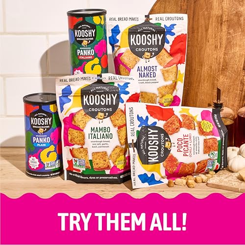 Kooshy Croutons - Poco Picante (Sourdough Bread, Garlic, Basil, Parmesan), All Natural, Vegetarian, Non-GMO Croutons for Salad, Soup and More, 5oz Pouch (1 Pack)