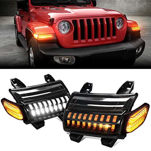 New Upgrade Smoke Lens LED Fender Light Kit for JL, LED Turn Signal Lights with DRL & Side Marker Lights Replacement for Jeep Wrangler JL 2018-2022