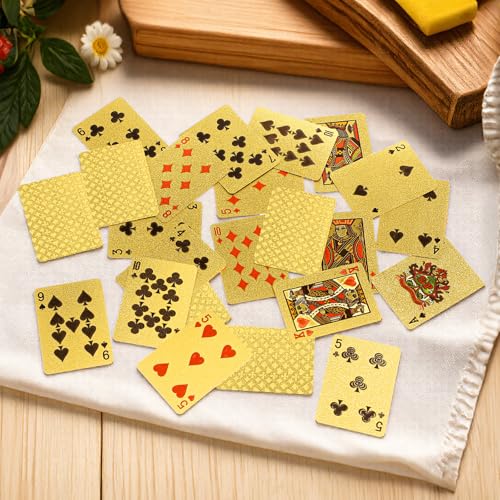 2 Barajas Mini Cartas de Poker Impermeables Doradas miniatura 5