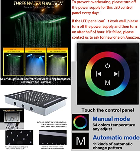 Dulabrahe Black Rainfall Multi Shower Head System Set 14 X 20 Inch Bathroom Led Ceiling Shower Brass Luxury Thermostatic Faucet Message Sprayer Body Jets #TOP6