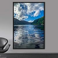 Framed Canvas Wall Art Mountain Lake View Global Landscape Mountain Multicolor Photography Relax/Calm - 16x24 inches