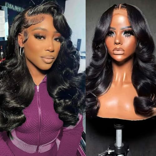 Devonia 24 Inch 13x4 Body Wave Lace Front Wigs Human Hair Pre Plucked 180 Density HD Transparent Lace Frontal Wigs Human Hair for Women Glueless Wigs Human Hair with Baby Hair