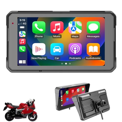 Image of Sunweyer 5 inch Portable Motorcycle Touchscreen with Wireless CarPlay & Android Auto, TPMS, Wireless GPS Navigation, Dual Bluetooth, IP68 Waterproof, Easy Installation (W16)