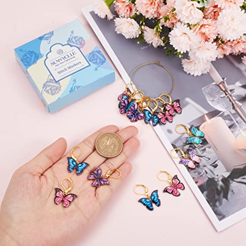 SUNNYCLUE 1 Box 20Pcs Stitch Marker Charms Stitch Markers Crochet Butterfly Enamel Cute Removable Leverback Clasp Charm Locking Metal Knitting Markers for Weaving Sewing Knit Quilting DIY Zipper Pull - Image 3