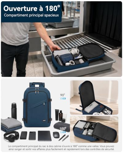 Sangle Valise Tsa Voyage : Kono Sac à Dos Voyage Cabine Avion 40x20x25 cm, Bagage Cabine à Main... – Image 7