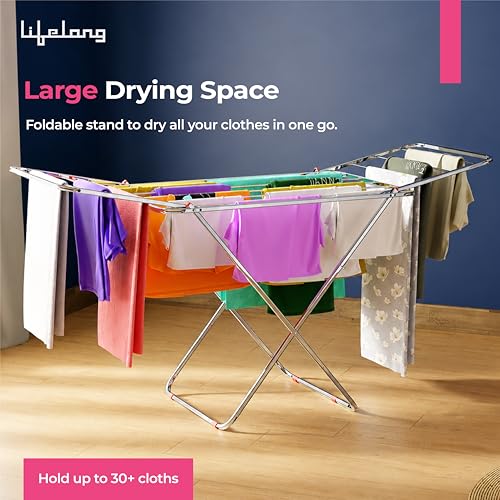 Image of Lifelong Stainless Steel Butterfly Cloth Dryer Stand | Foldable, Portable & Rust-Resistant Clothes Drying Rack | Indoor & Outdoor Laundry Stand with Multiple Rods for Quick Drying |Space-Saving Design