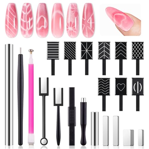 Image of MelodySusie Nail Magnet Set, 21PCS Cat Eye Gel Nail Polish Magnets, Round Square Double Ended Magnet Stick, Cat Eye Magnet for Nails, Strong Magnetic Nail Polish Magnets Nail Design Tools