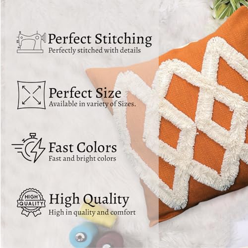 Image of Cotton Tufted Boho Cushion Cover | Embroidery Decorative Pillow for Home Decor | Hand Made Square Pillow Covers for Sofa, Chair and Bedroom (Set of 1, 18 * 18)