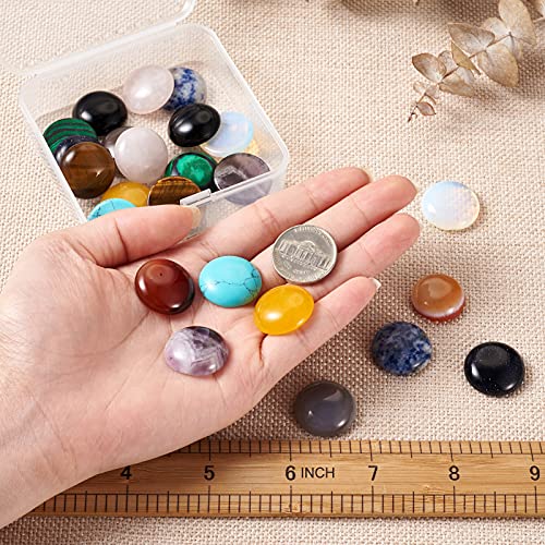 Fashewelry 24Pcs 20Mm Healing Crystal Gemstone Cabochons Assorted Round Flatback Natural & Synthetic Energy Stone Cab Covers No Hole For Jewelry Craft Bracelet Necklace Making #TOP5