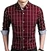 Aiyino Men's 100% Cotton Long Sleeve Plaid Slim Fit Button Down Dress Shirt US M Wine red