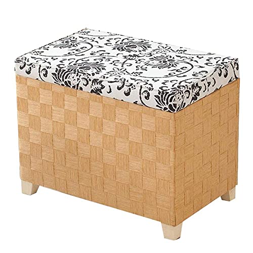Pouf coffre rangement marron 50cm avec repose-pieds en bois