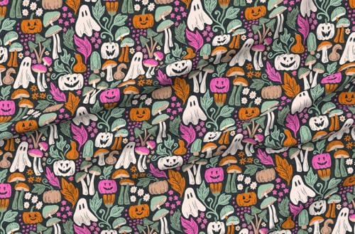 Spoonflower Fabric - Floral Halloween Ghost Mushrooms Pumpkins Rustic Cute