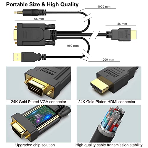 image for BENFEI HDMI to VGA, Gold-Plated HDMI to VGA 3 Feet Cable with Power an