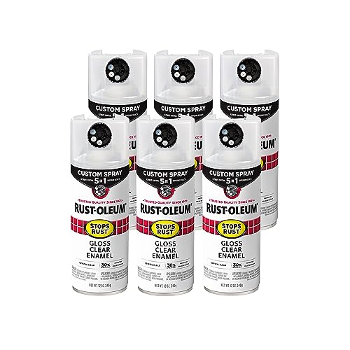 Image of Rust-Oleum Stops Rust Custom 5-in-1 Spray Paint, Gloss Clear | Rust Preventive Protective Enamel, Multi Surface (Metal, Wood and More), Adjustable Dial for Better Control, Fast Dry, 6 Pack