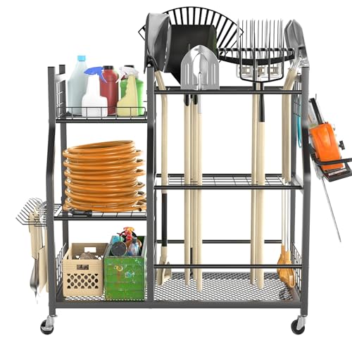TORACK Garden Tool Organizer with Wheels, Rakes Shovels Yard Tools Sta