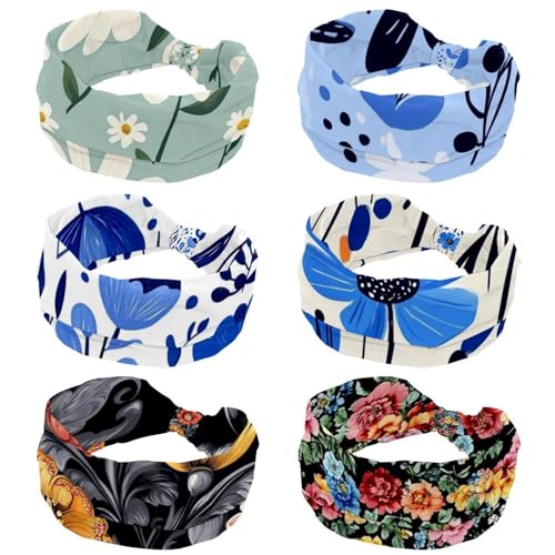 Bandeaux larges à motif floral abstrait bleu vif pour femme