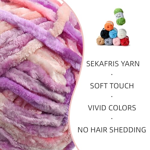 Image of 4 Pack Plush Chenille Chunky Yarn - Fluffy Velvet Yarn Crochet for Blanket Knitting and Crocheting - Soft Baby Yarns for Crocheting - Amigurumi Crochet Yarns 100g (87yds) (4 Pinkish Purple)