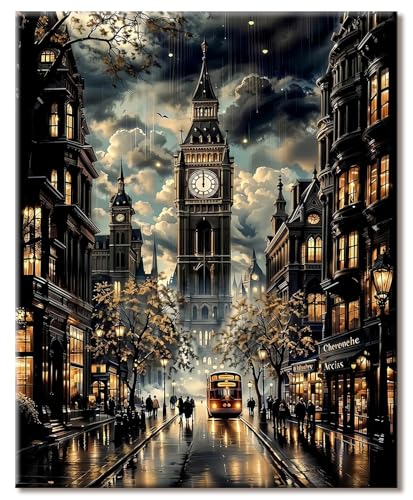 77iiAii Malen Nach Zahlen Erwachsene Malen nach Zahlen Stadtlandschaft Paint by Numbers DIY Handgemalt Ölgemälde Mit 3 - Pinseln und Acrylfarbe Knitterfreie leinwand Kit - 40 X 50 CM