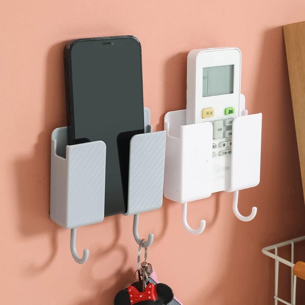 JSEIAJB Wall Mounted Storage Box Remote Control Holder Mobile Phone Storage Home Plastic Storage Container Rack(Gray)
