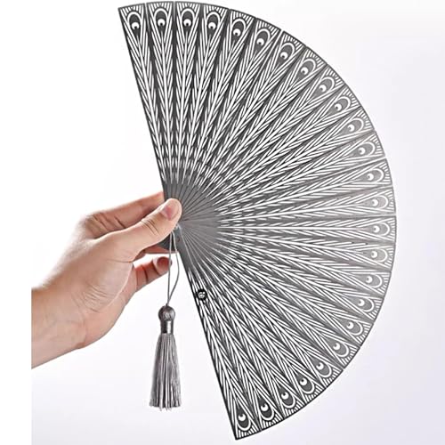Chinese Kung Fu Metal Martial Arts Fan, Openwork Stainless Steel Handheld Folding Fan, Wushu Fighting Fan, Tai Chi Folding Fan, 25-Blade Full Metal, Stone-Washed Finish