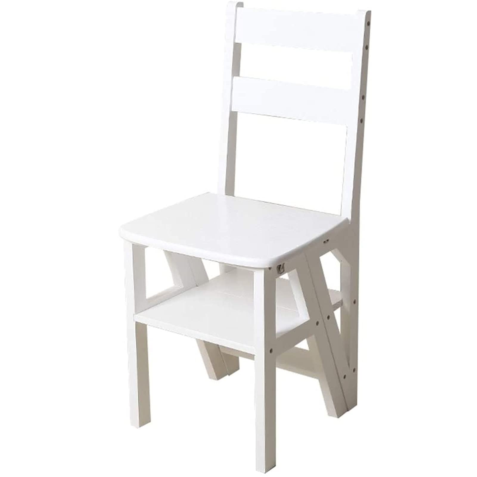 Cxvhsertwr White Ladders For Home, Step Stool Wooden Folding Portable Ladder Chair(White)