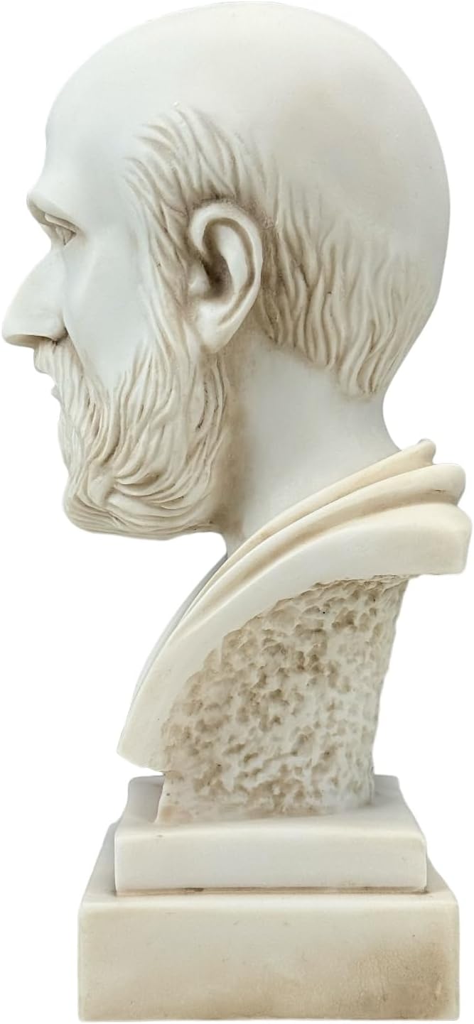 Hippocrates Father of Medicine Physician Bust Head Grey Patina Cast Marble