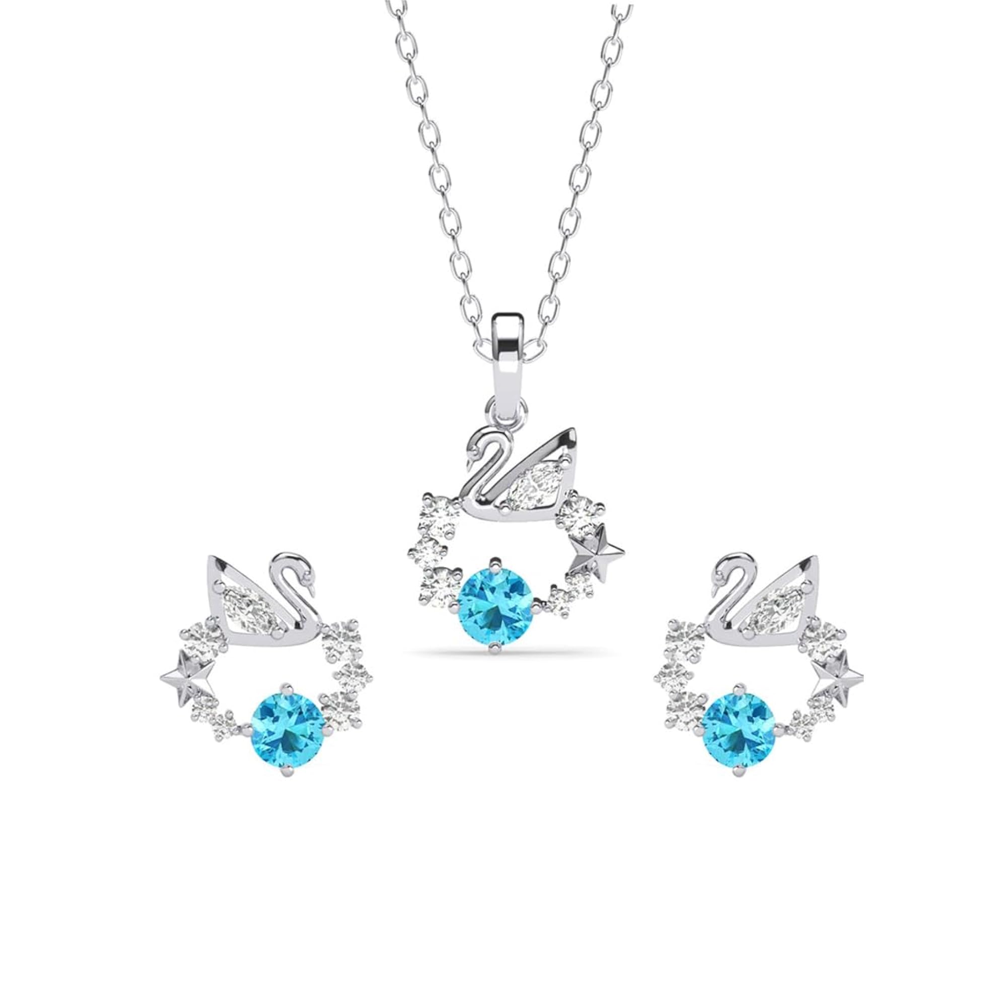 Women's 925 Silver Iconic Swan Pendant Earrings Chain Necklace