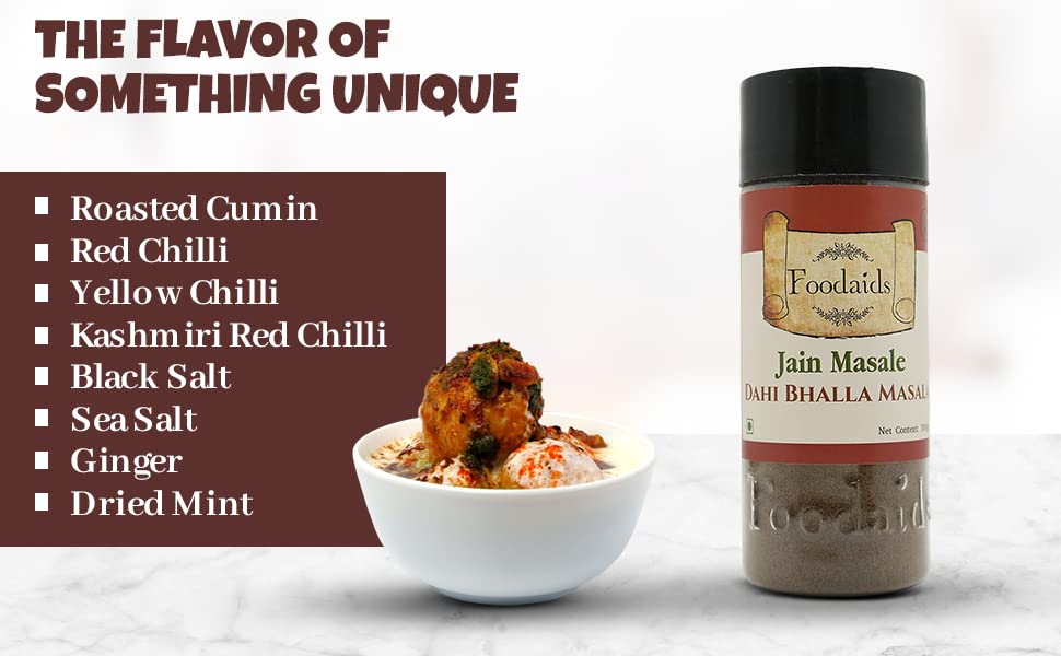 Foodaids Dahi Bhalla Masala- 100gm | Rajkachori | Dahi Vada | Chaat Papdi. No onion No garlic 1