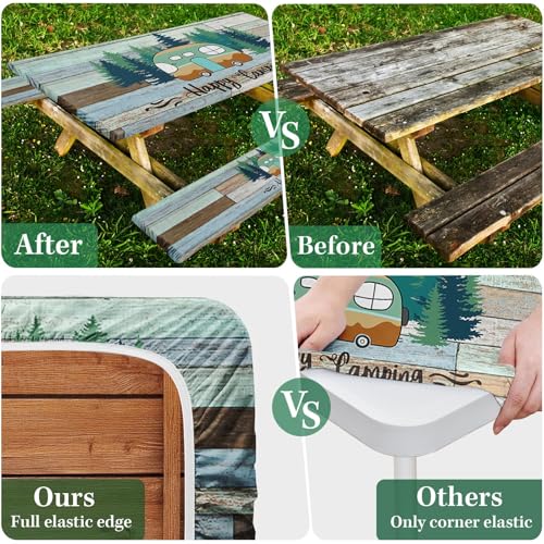 Britown Picnic Table Cover with Bench Covers, Green Campers 3 Pack, 72 Inch by Britown - Used condition - Image 3