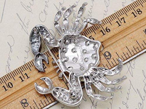 Image of Alilang Silvery Tone Rhinestones Nautical Ocean Sea Crab Brooch Pin