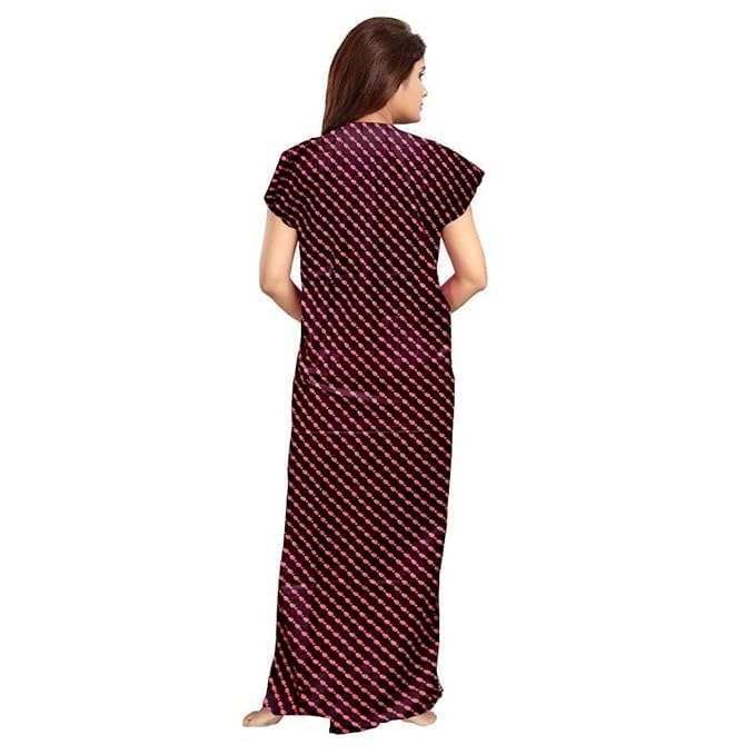 Image of CHICME Women's Cotton Printed Maxi Nighty - Pack of 2 Soft Breathable Ankle-Length Night Dresses for Women | Free Size Sleepwear Gowns | Comfort Loungewear Sleepwear