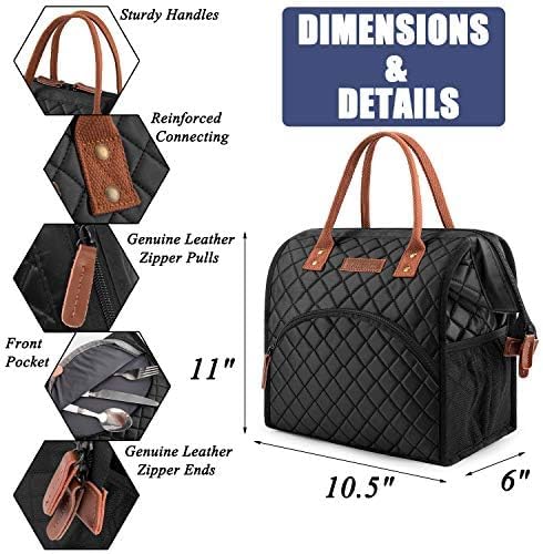 LOKASS Insulated Lunch Bag for Women & Men - Reusable 10 L Lunch Box for Women - Leakproof Tote Cooler Bag for Adults Work, Beach, Travel, Picnic (Black) - Image 8