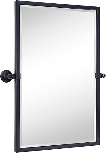 Miniatura 4 de TEHOME Espejo de pared biselado con marco de metal negro para baño, 20 x 30 pulgadas, inclinable