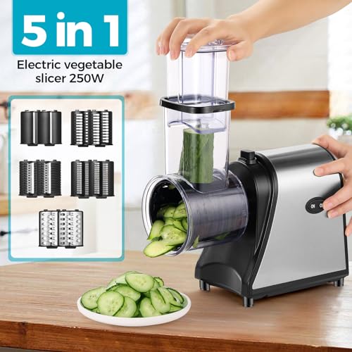 Electric-Cheese-Grater-250W-Electric-Slicer-Shredder-with-5-Different-Blades-One-Touch-Control-Salad-Maker-for-Home-Kitchen-Use-Electric-Cheese-Grater-for-Block-Cheese-Fruits-Vegetables