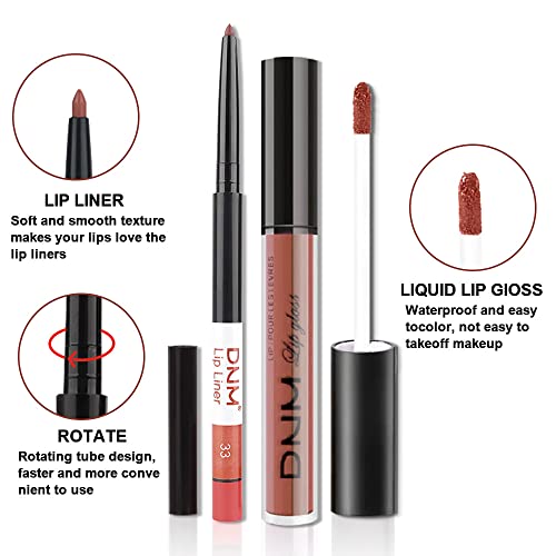 Evpct 2Pcs Orange Brown Neutral Color Lip Liner And Matte Lipstick Makeup Sets Dnm Vegan Lipstick Lip Liner And Gloss Set Lip Stain Long Lasting Waterproof 24 33# #TOP2