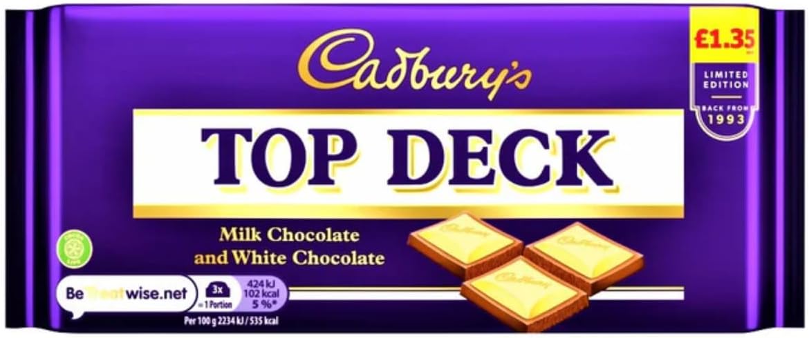 Cadburys Top Deck Milk and White Chocolate Bar Limited Edition 110g