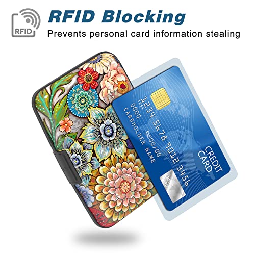 Image of Credit Card Holder, Mini Aluminum Card Wallet RFID Blocking Slim Metal Hard Card Case for Women Men, Mandala Flower