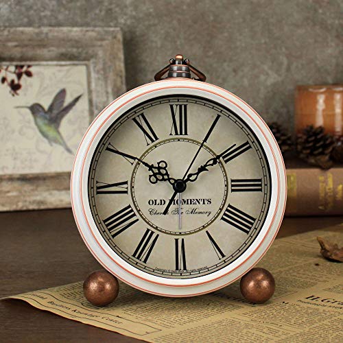 HeQiao Vintage Silent Non-Ticking Table Alarm Clocks (White)