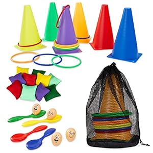 KreativeKraft Sport Dag Kit Ring Toss Game Kegels Bean Bags Gooien Ei en Lepel Race Sack Race Tuin Party Outdoor Games…