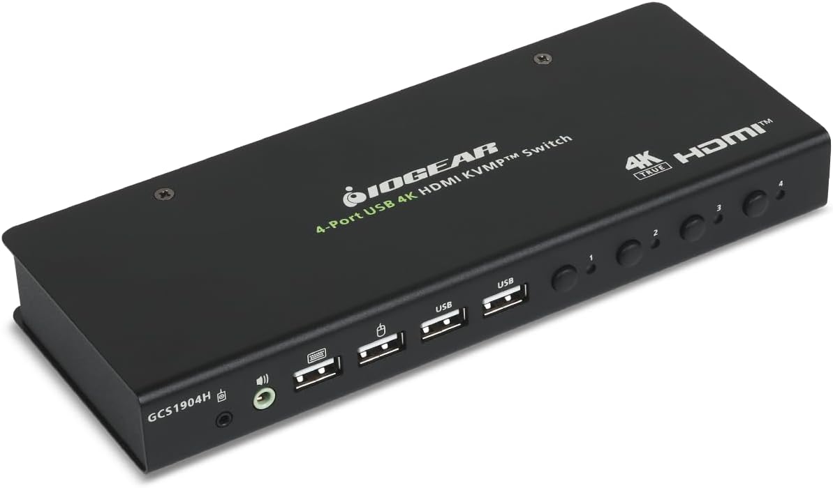 IOGEAR 4-Port 4K KVM Switch with HDMI Connection, Control 4 Computers with one Monitor, Keyboard, & Mouse - up to 4096x2160 @60 Hz or 5120x1440 @60Hz - Windows, Mac, Linux, GCS1904H