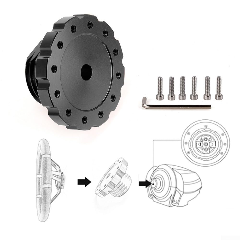 Adaptador de volante de aluminio para ruedas de carreras Thrustmaster T300 y T500 - Kit de montaje de buje PCD de 73 mm con pernos y llave, negro/rojo (negro)