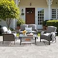 ovios 4 Pieces Patio Furniture Set, Outdoor Wicker Sofa with Coffee Table, Chairs, All Weather High Back Rattan Loveseat Couch with Comfy Cushions, Dark Grey