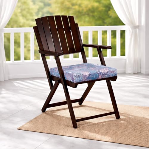 Image of WELL KNOWN Set of 2 Wooden Folding Chairs, Blue Cushion | Cushion Seat & Armrests, Walnut Finish Solid Wood, Patio, Balcony & Garden, Space Saving, Indoor Outdoor Furniture